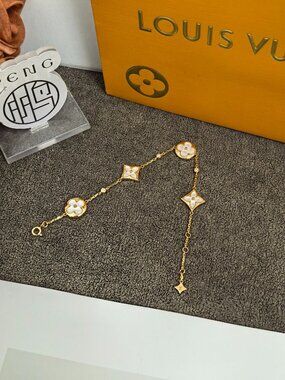LV Gold Bracelet – Pearl Flower Charms, Luxury Gift Idea